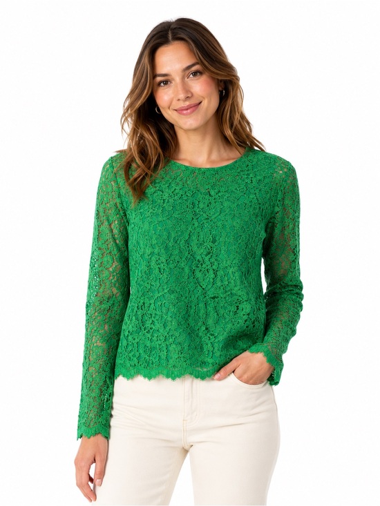 Diane Von Furstenberg Tops - Diane von Furstenberg Green Lace Women’s Size 6 Long Sleeve Floral Lace Blouse